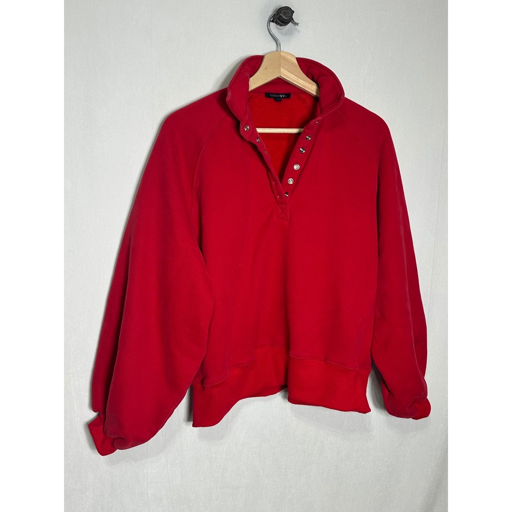 Papermoon Red Snap Button High Neck Fleece Sweatshirt Small